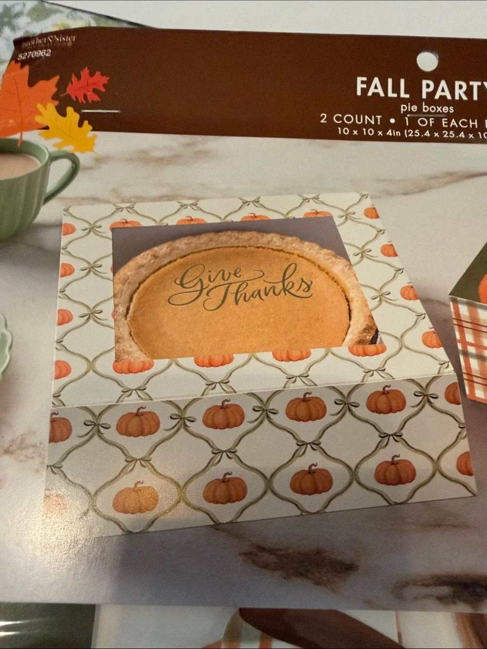 Autumn Pumpkin pie Boxes Orange Plaid & Pumpkin Pattern 10” x 10” x 4” NEW